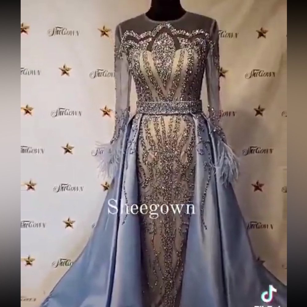 Sky blue beaded gown
